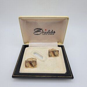 Vintage‎ Shields Classic Gold Tone Cuff Links 1950-60’s In Original Box